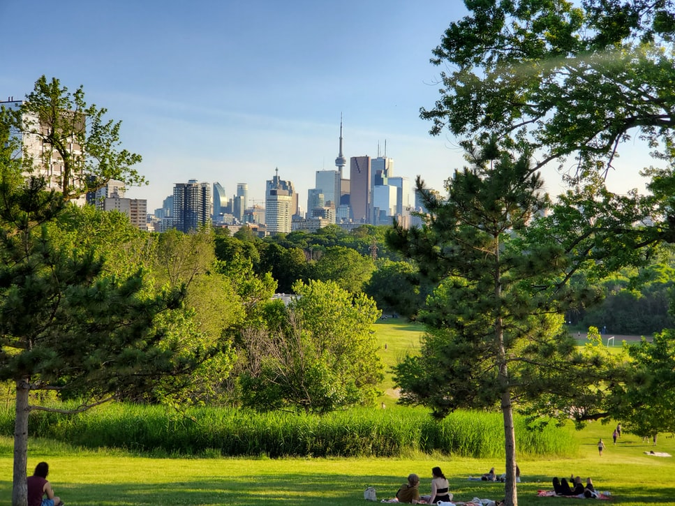 park with city of Toronto in background